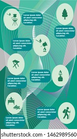 Poster with Set of travel and camping equipment icons. Vector illustration