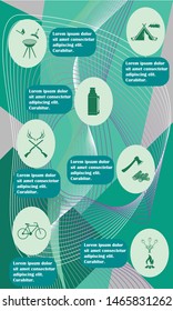 Poster with Set of travel and camping equipment icons. Vector illustration