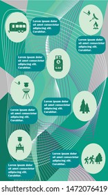 Poster with Set of travel and camping equipment icons. Vector illustration