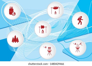 Poster with Set of travel and camping equipment icons. Vector illustration