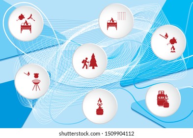 Poster with Set of travel and camping equipment icons. Vector illustration