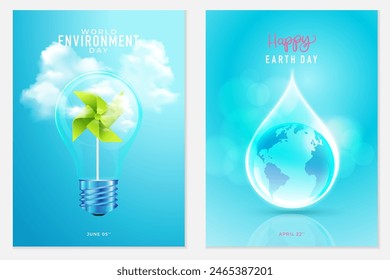 poster set of world environment day and earth day campaign