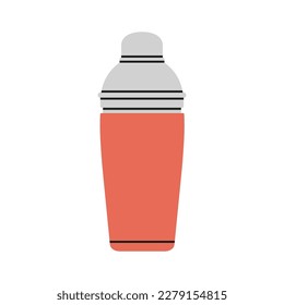 Poster with a shaker - bartender tool. Hand drawn vector illustration isolated on white background. Icon. Cocktail shaker bar equipment. Party concept. 