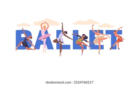 Poster Showcasing A Group Of Ballet Dancers In Various Expressive Poses. Vector Concept Captures The Grace, Flexibility