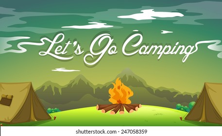 Ein Plakat zeigt einen Campingplatz mit Lagerfeuer