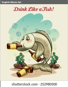 A poster showing the drinking like a fish idiom