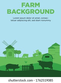 Poster showing a farming activities in green background with space for text