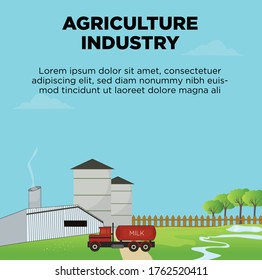Poster showing a milk van outside a dairy