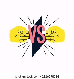 The poster shows the confrontation. Vector illustration in cartoon style. His hands are clenched into fists.