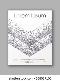 Poster with silver confetti, sparkles, glitter and space for text on white background. Vector illustration. Elements for banner, design, logo, card, web, invitation, business, party.