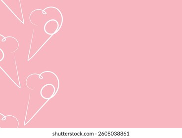 poster with a simple icon of a cone with ice cream scoops drawn with one outline in line art style on a pink background	