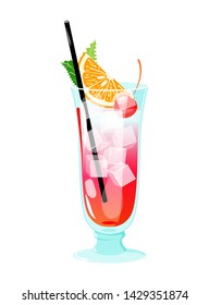 Poster with singapore sling cocktail. Vector illustration on white background