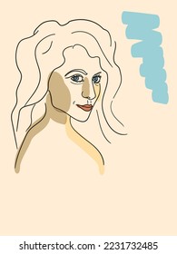 Poster with single line drawing woman face
