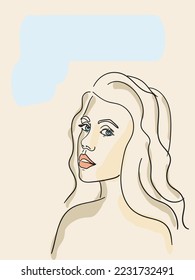 Poster with single line drawing woman face