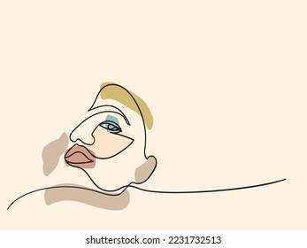 Poster with single line drawing woman face