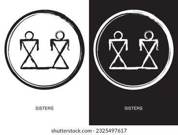 Poster of Sisters symbol. Most popular Native American Ancient Symbols. Black ink handwriting. Vector