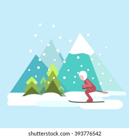 Poster with skier and mountains