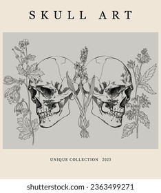 Poster skull with flowers in vintage style	