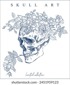 Poster skull with flowers in vintage style	