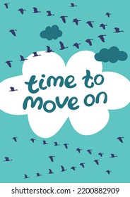 Afiche con cielo, aves migratorias y texto escrito a mano