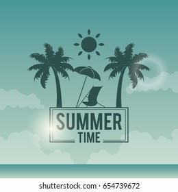poster sky ocean landscape of logo text summer time with beach
