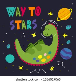 poster with a sleeping dinosaur in space
