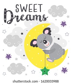 poster with a sleeping koala - vector illustration, eps    
