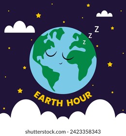 Poster with sleeping planet and text EARTH HOUR