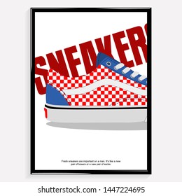 Poster sneakers on the frame. cool sneakers. can be used for displays, printed, can be part of your design, and others. Background for Cover, Magazine, Poster, and print in Eps 10. vector
