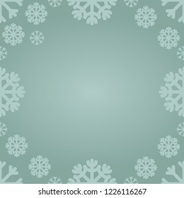 Poster with snowflakes frame. Pastel colours. Green background. Flat style vector illustration.