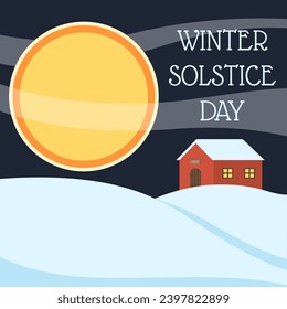 Poster with snowy landscape and text WINTER SOLSTICE DAY