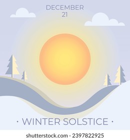 Poster with snowy landscape and text WINTER SOLSTICE 