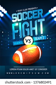 Poster with Soccer Ball and Beer on Stadium - vector