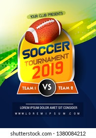 Poster with Soccer Ball and Beer on Stadium - vector 