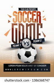 Poster with Soccer Ball and Beer on Stadium - vector