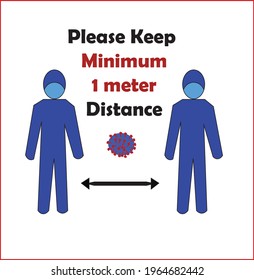 Poster of social distancing ,people having facemasks and red and black text in white color background