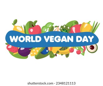 Poster for social networks, vegan day, healthy life, vector graphics in flat style