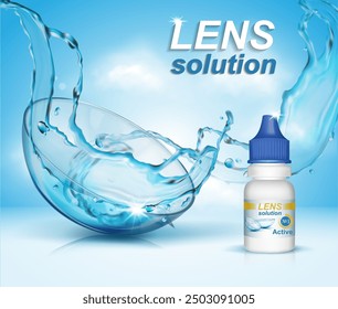 Poster solution for treating contact lenses. Vector illustration