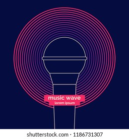 Poster of the sound microphone. Vector illustration Vector illustration of recording music on dark background.