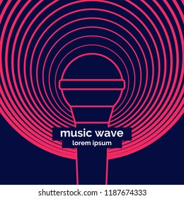 Poster of the sound microphone. Vector illustration Vector illustration of recording music on dark background.