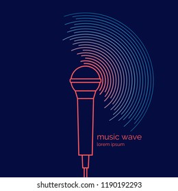 Poster of the sound microphone. Vector illustration Vector illustration of recording music on dark background.