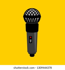 Poster of the sound microphone. Vector illustration Vector illustration of recording music on yellow background.