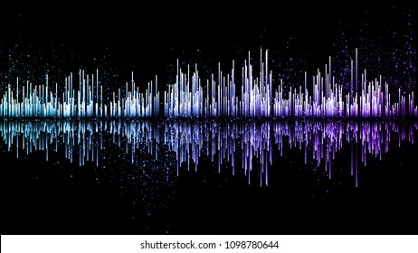 Poster of the sound wave from equalizer. Vector illustration on dark background. Dark sonic wave