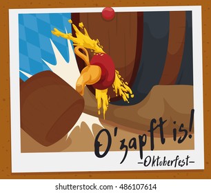 Poster with a souvenir picture of a trip to Germany in Oktoberfest celebration when tapping the first barrel of beer with the proclaim "O'zapft" (translate: "It's tapped!").