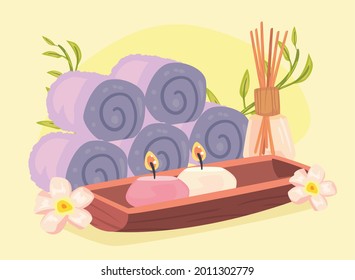 cartel de un spa con toallas y velas