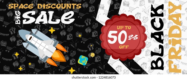 poster with a spaceship for sale in november. stock vector image