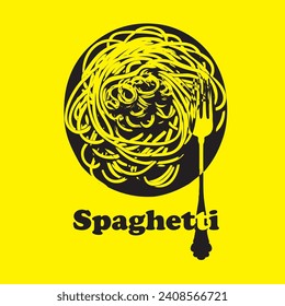 Cartel de Spaghetti en un plato con tenedor