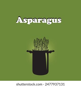 Poster specialized pan for heat treatment of Asparagus. Vector illustration.