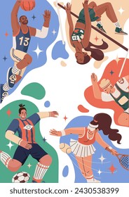 Cartel de eventos deportivos y competiciones. Estilo de vida activo y saludable. Deportes de verano. Ilustración vectorial aislada sobre fondo transparente.