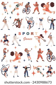 Poster for sporting events and competitions. Active and healthy lifestyle. Summer sports. Vector illustration isolated on transparent background.